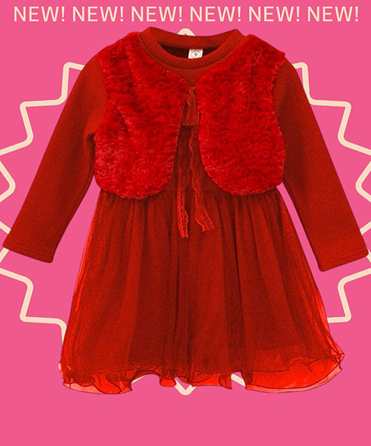 Fluff princess frock fur wool winter frock for girls